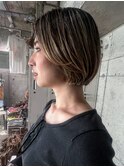 guest hair ハイライト切りっぱなしミニボブ　下北沢