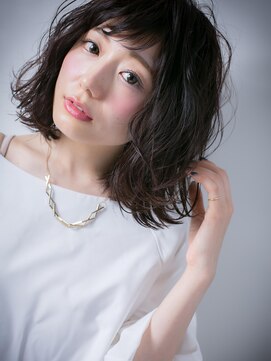 カバーヘア ブリス 上尾西口店(COVER HAIR bliss) 斜めバングで目力UP♪小顔くせ毛風セミディw上尾20代30代40代