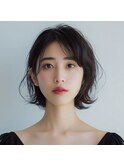 美髪こなれミディ外ハネボブ前髪艶感ボブウルフ