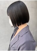 (土橋)黒髪ボブ就活ヘア切りっぱなしボブブルーブラック10代20代