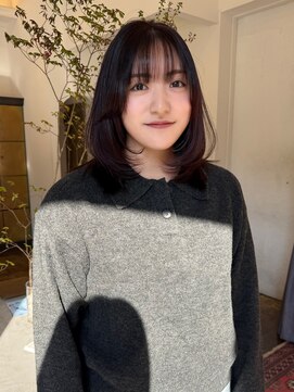 ヘアーアイスカルテット(HAIR ICI QUARTET) 小顔レイヤーミディアム◎冬カラーのくすみピンクで韓国風