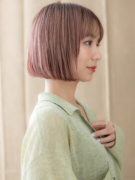 カバーヘア 上尾西口店(COVER HAIR) ピンクベージュ艶感ストレート切りっぱなしボブX上尾20代30代