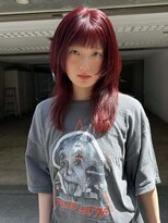 ナヌーク ダイカンヤマ(nanuk daikanyama)&nbsp;赤髪ミディアムレイヤー顔まわりレイヤーウルフレイヤーパーマ