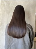 くびれレイヤーエモージュ薄めバングアッシュベージュ  縮毛矯正