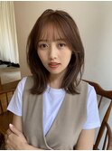 大人かわいいくびレイヤーピンクベージュ小顔顔まわりレイヤー