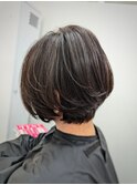 30代40代☆白髪ぼかし+グラボブショート☆似合わせカット