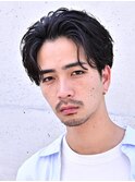 渋谷ニュアンスパーマメンズカットかきあげセンターパート30代
