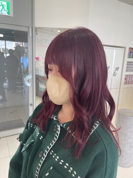 ステラ ヘア デザイン サロン(STELLA hair design salon) 深みワインレッド×ミディアムレイヤースタイル【由比藤】