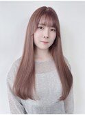 ピンクグレージュ/ロングレイヤー/顔まわりカット