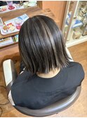 40代50代60代大人ひし形ショートボブ/白髪ぼかしハイライト