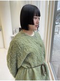 切りっぱなしボブミニボブブルーブラック前髪カット髪質改善