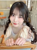 シースルーぱっつん編みおろしツインテール