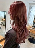 チェリーレッドボルドーカラー＊ゆる巻きロング暖色カラー