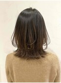 グレージュカラー ボブルフ 黒髪 ベージュ くびれヘア　前髪