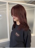 ブリーチなしカラーワインレッドボルドーミディアムレイヤー