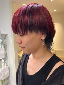 ベレーザ 渋谷(BELEZA) 10370渋谷メンズカット黒髪アッシュインナーカシスレッドウルフ