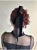 結婚式お呼ばれヘアセットアップ大人シニヨン/秋カラー