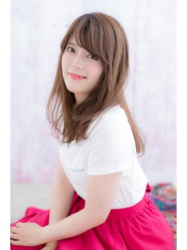 ミック 日暮里店(miq) 斜めバングオンブレカーキベージュくせ毛風レイヤーロングa1