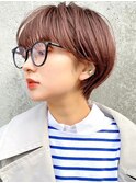 暖色カラー×束感ショート×小顔立体カット