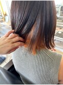 インナーカラー   オレンジカラー  切りっぱなしボブ