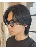 ミディアムウルフセンターパートニュアンスパーマ大人スタイル