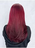 ロング顔周りレイヤーチェリーブラウンおくれ毛_ba537801