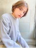 【恵比寿ro-ro】キャラメルベージュ×シースルーバングボブ