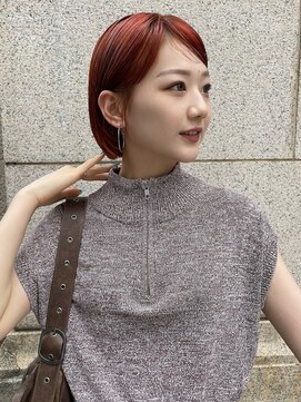 ヘン(hen) 【心斎橋hen】ブリーチ　オレンジヘア　ミニボブ