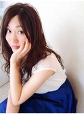 20代30代大人可愛いエアリーセミロングブラウン系透明感ウェーブ
