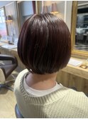 ピンクブラウン×ショートボブ