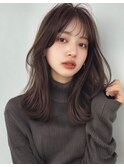 大人上品ミディアムレイヤースタイル/シースルーバング/ブラウン