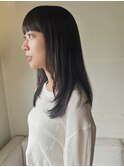黒髪レイヤーカットのナチュラルワイドバング/顔周りレイヤー