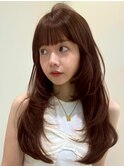 顔周りレイヤーカットロングレイヤーベージュカラー
