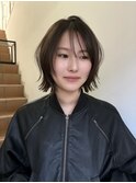 ハッシュボブシャギーカット顔まわりレイヤーモカベージュ