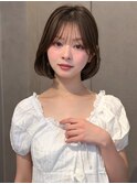 大人可愛いワンカールボブ韓国ヘア小顔顔まわりオリーブベージュ