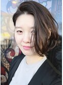 耳掛け大人可愛い前髪なしショートオフィス韓国風ノーブル
