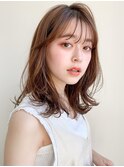 マロンベージュAラインボブ小顔ミディアムくびれヘア暗髪