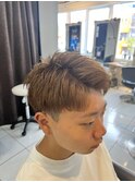 ブリーチなしミルクティーベージュ　アップバング　メンズカラー