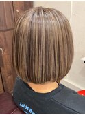 大人ハイライトベージュショート40代50代