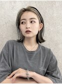 インナーカラーボブイヤリングカラーハイトーンベージュ長め30代