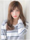 流しバング×ブラウンベージュ