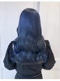 20代30代40代ブルーカラーロングウルフ毛先パーマ耳掛け美肌