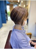 前下がりショートボブ/インナーカラー/ハイライト40代50代60代