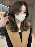 韓国ヘアグレージュカラーブリーチ無し髪質改善イヤリングカラー