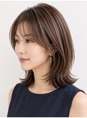 ボブ ミディアム レイヤー ハイライト 脱白髪染め 30代40代50代
