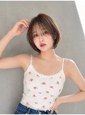 丸みショートボブ/カーテンバング/顔周りカット/ダークブルー