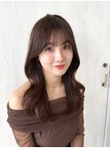 小顔バング韓国風レイヤー似合わせくびれヘアショコラブラウン