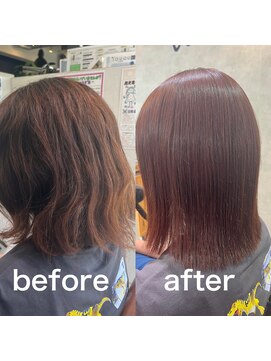 ハナビ(hanabi) 縮毛矯正ビフォーアフター　髪質改善　ハイダメージ毛　ツヤ髪