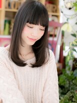 カバーヘア ブリス 大宮西口(COVER HAIR bliss)&nbsp;黒髪チャコールグレーぱっつん前髪セミディc7大宮20代30代40代