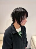 17277黒髪レイヤーショートシャギーミニマルボブアグレージュ